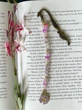 Handmade Pink and Purple Daisy Bookmark with Bronze Tassel